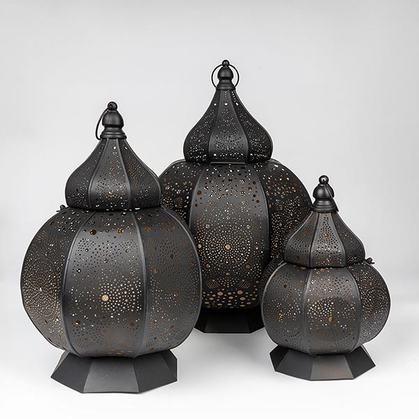 Laterne 29x18cm, ORIENTAL LIGHTS,  schwarz-gold, Eisenblech / CONTIGO Fairtrade Onlineshop