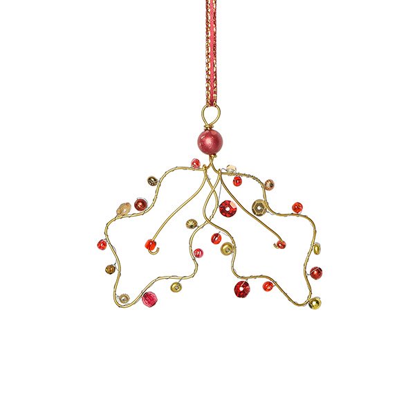 Perlendekoration STECHPALME 7cm, rot-gold