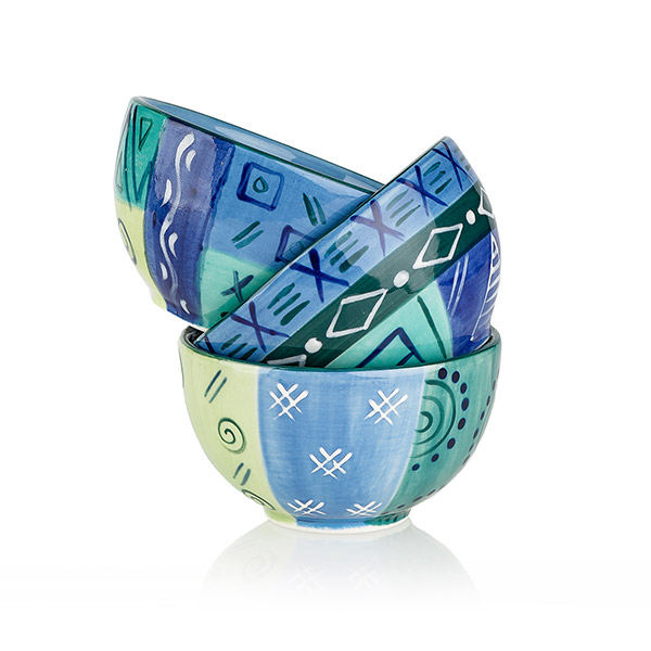 Dessertschale 10cm  BLUE & GREEN, Keramik Kapula / CONTIGO Fairtrade Onlineshop