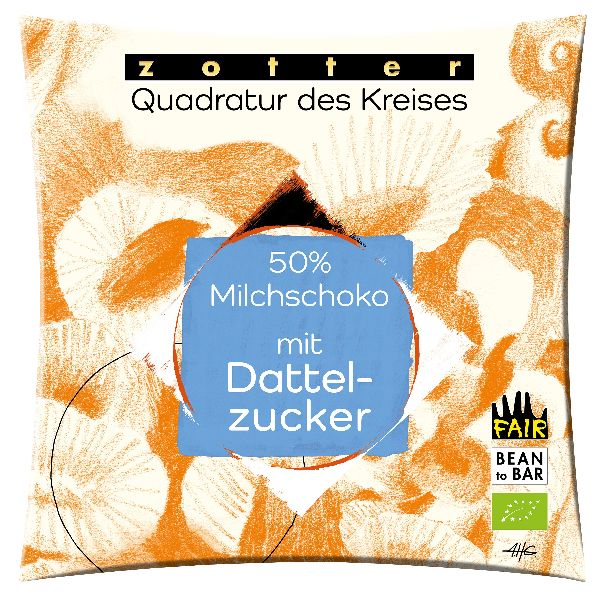 Quadratur 50%  Milchschoko mit Dattelzucker 70g BIO / CONTIGO Fairtrade Onlineshop