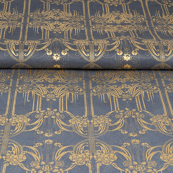 LOKTA Papierbogen, handgeschöpft, BAROCK nachtblau-gold