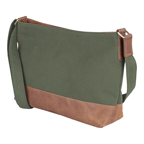 Tasche MAHILA waldgrün, Leder und Bio-Baumwollcanvas / CONTIGO Fairtrade Onlineshop