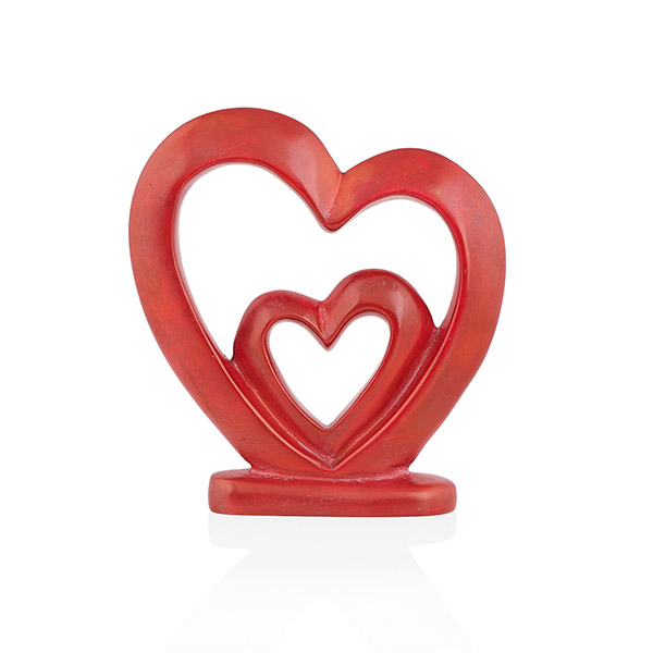 Figur HERZ AN HERZ 14cm rot, Speckstein