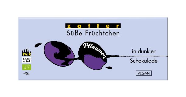 Zotter Süße Früchtchen- Pflaumen in dunkler Schokolade 80g BIO