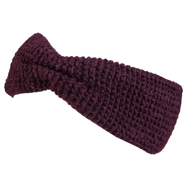 Stirnband aubergine, Wolle (Babyalpaka, Merino),  Polyamid