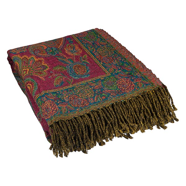 Wolldecke Plaid 200x140 FLOWERS, magenta-petrol, 100%Wolle / CONTIGO Fairtrade Onlineshop