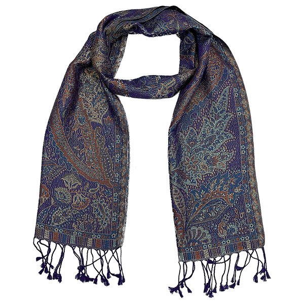 Schal PAISLEY dunkelblau-braun-beige, 165x35cm, 100 % Seide