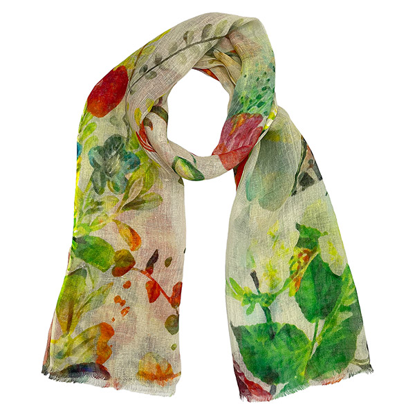 Schal BUTTERFLY, weiß-bunt, 180x70 cm, 100 % Leinen / CONTIGO Fairtrade Onlineshop