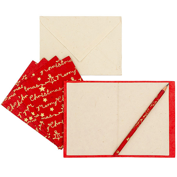 5 Karten mit Umschlag MERRY CHRISTMAS rot, Loktapapier / CONTIGO Fairtrade Onlineshop