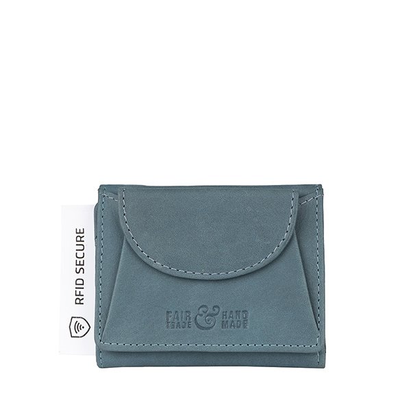 Börse SMART 9,5 x 7,5cm rauchblau, Rindsleder