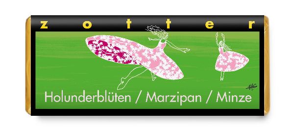 Zotter Holunderblüten Marzipan Minze 70g BIO, alkoholhaltig