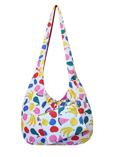 Wendetasche FRUITS, bunt-pink, bedruckte Baumwolle / CONTIGO Fairtrade Onlineshop