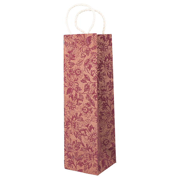 Geschenktüte Flasche WILDBLUMEN beere-litschi, Loktapapier handgeschöpft