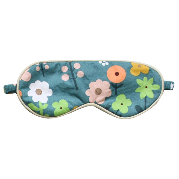 Schlafmaske RETRO FLOWERS, blau-grün, Baumwolle+Polyester-Satin