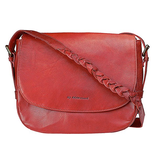 Schultertasche SATCHEL rot, Ziegenleder