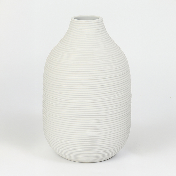 Vase ADAM, 23 cm, weiß geringelt, handgemachte Keramik