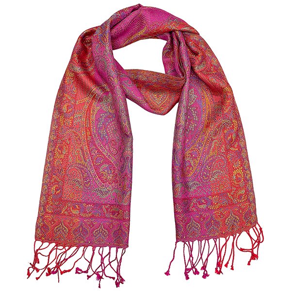 Schal PAISLEY rot-beere-violet, 165x35cm, 100 % Seide