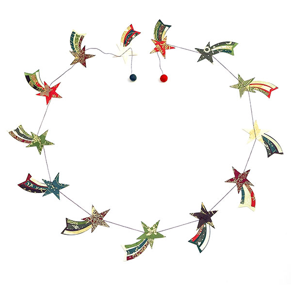 Girlande STERNSCHNUPPE bunt, 180cm, Loktapapier handgeschöpft