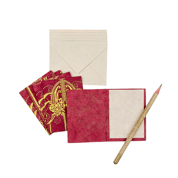 5 Mini Karten mit Umschlag BAROQUE beere-gold, Lokta / CONTIGO Fairtrade Onlineshop