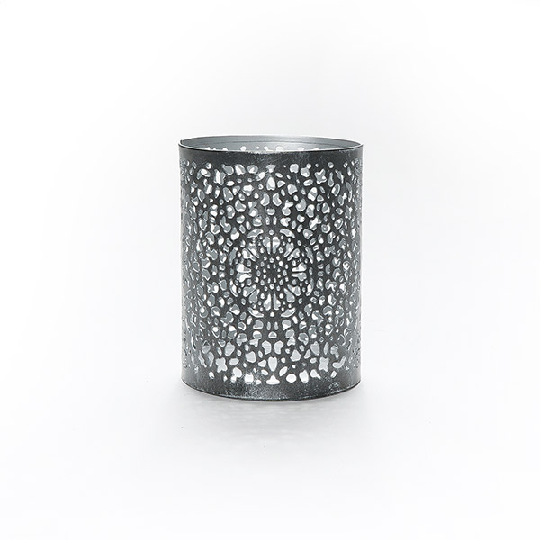 Windlicht 8x10cm WHEEL OF LIFE, schwarz-silber, Eisenblech