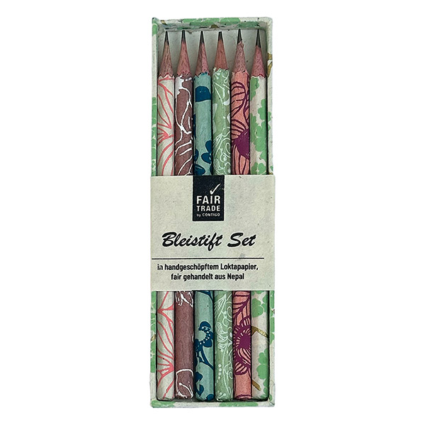 Stifte 6er-Set Box SPRING bunt, Loktapapier handgeschöpft