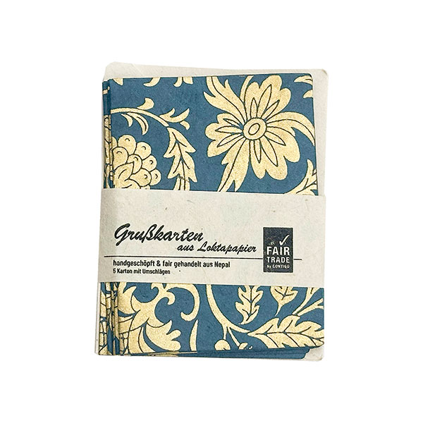 5 Mini Karten mit Umschlag EDEN petrol-gold, Lokta / CONTIGO Fairtrade Onlineshop