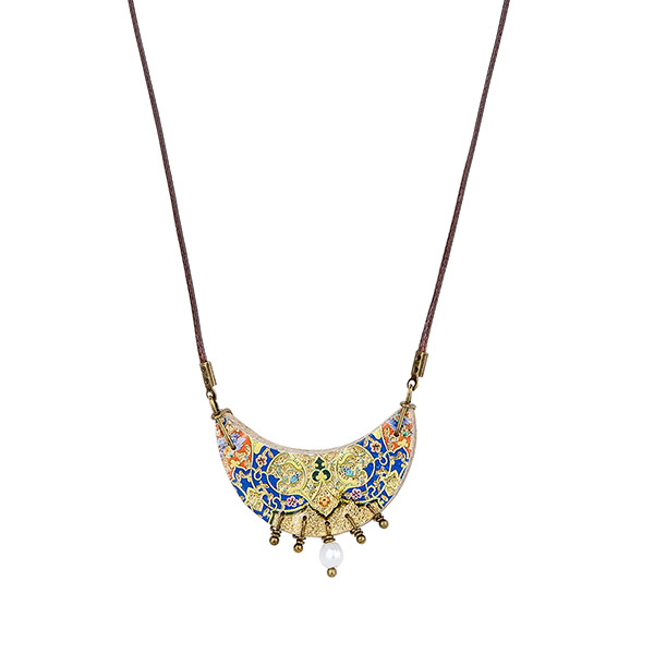 Halskette Halbmond Romance bunt-gold, Fliese / CONTIGO Fairtrade Onlineshop