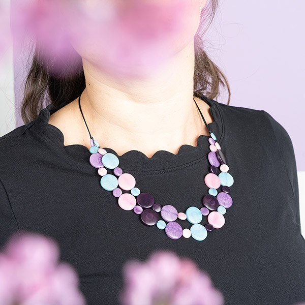 Halskette zweireihig Confetti violett, Tagua / CONTIGO Fairtrade Onlineshop