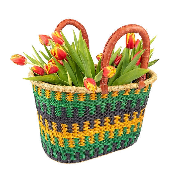 Bolga Korb oval 44-48cm MERLON grün-gelb, Steppengras / CONTIGO Fairtrade Onlineshop