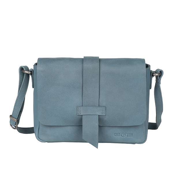 Handtasche SUNITA klein rauchblau, Rindsleder