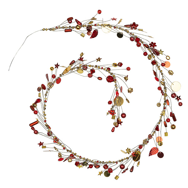 Perlendekoration Girlande 90cm mit LED, rot-gold / CONTIGO Fairtrade Onlineshop
