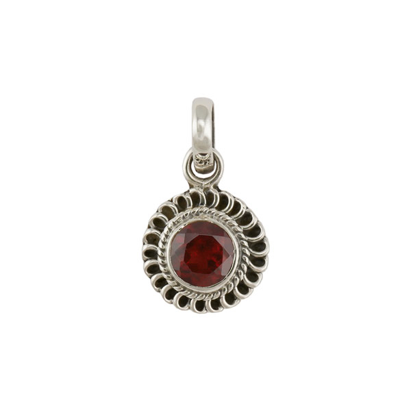 Anhänger sonnenförmig leuchtend mit Granat, Silber