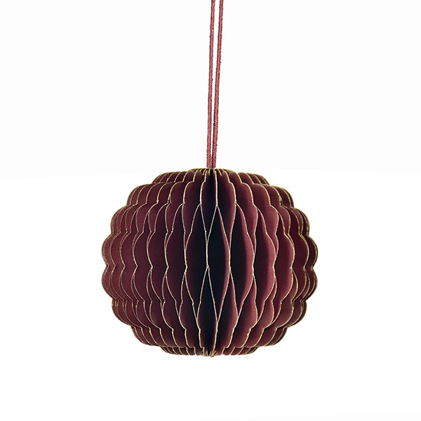 Papierdeko Origami 8cm SPHERE weinrot, Goldrand / CONTIGO Fairtrade Onlineshop