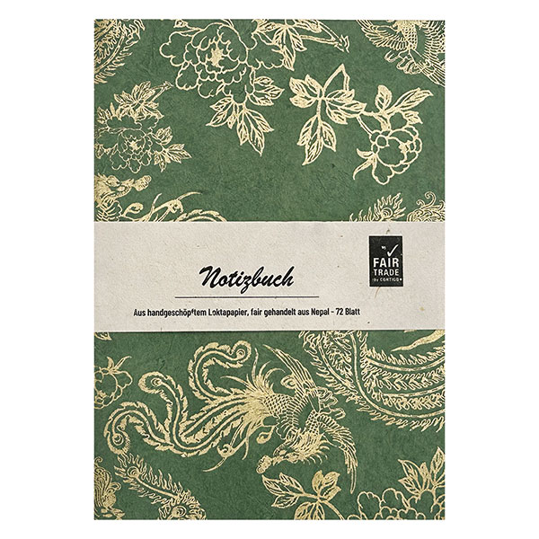 Notizheft PHOENIX piniengrün-gold, Lokta handgeschöpft