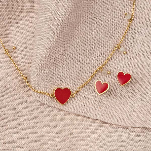 Armband, Herz, Emaille & Mondstein, 22K vergoldet / CONTIGO Fairtrade Onlineshop