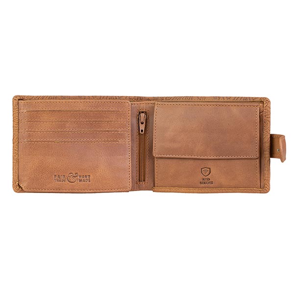 Börse SPORTY Graphic 13x10cm RFID braun, Rindsleder / CONTIGO Fairtrade Onlineshop