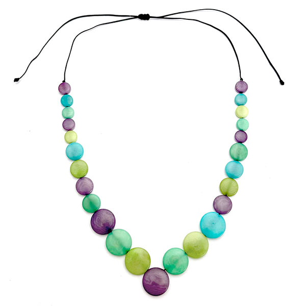 Halskette V-Shape Confetti grün violett, Tagua / CONTIGO Fairtrade Onlineshop