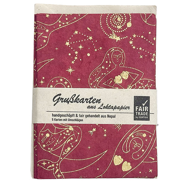 5 Karten mit Umschlag MERMAID MOON beere-gold, Lokta handgeschöpft