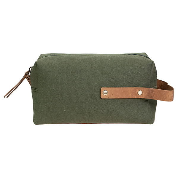 Kulturtasche CUBE waldgrün, Leder und Bio-Baumwollcanvas / CONTIGO Fairtrade Onlineshop
