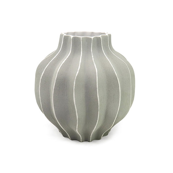Vase MAFA M, 25x26 cm, grau-weiß gestreift, Keramik, handgemacht