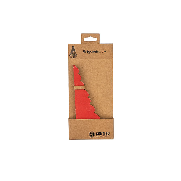 Weihnachtsbaum ORIGAMI 15 cm rot, Goldrand, Papier
