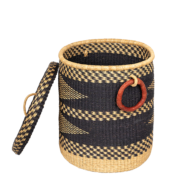 Bolga Wäschekorb 48cm DIAMOND schwarz-natur, Steppengras / CONTIGO Fairtrade Onlineshop