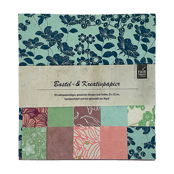 Set Bastelpapiere SPRING, 20 Bögen, verschiedene Designs und Farben, Loktapapier handgeschöpft