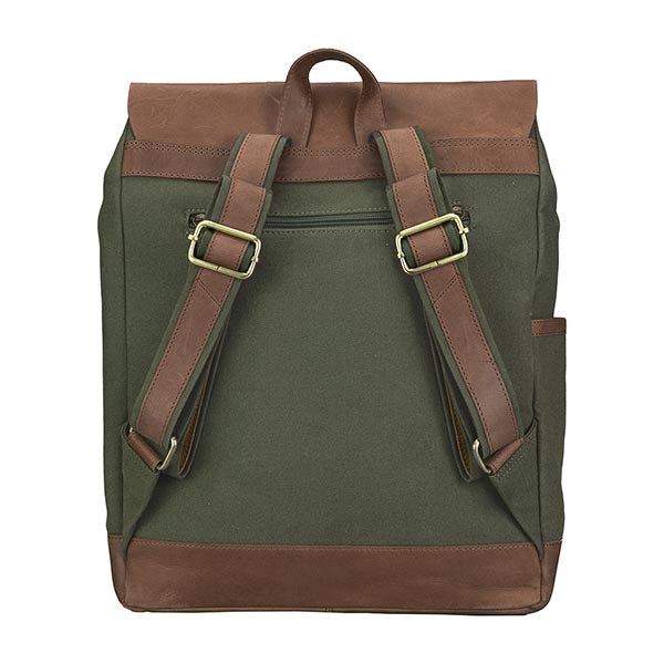 Laptop-Rucksack waldgrün-camel, Leder und Biobaumwolle / CONTIGO Fairtrade Onlineshop
