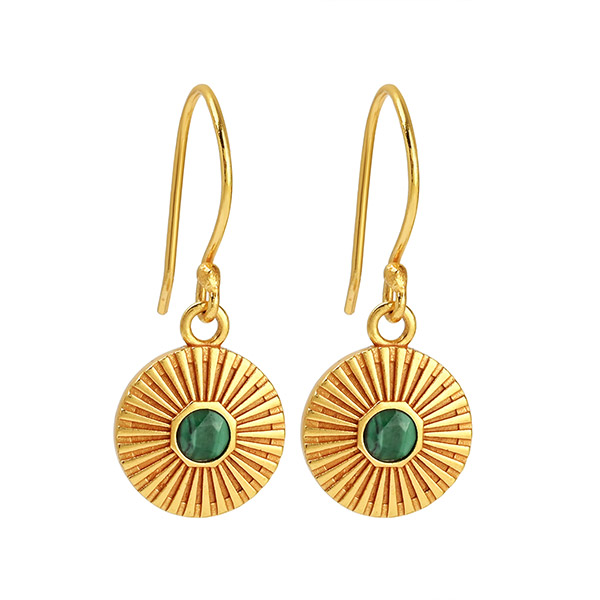Ohrringe, SUNSHINE Malachit, 22K vergoldet / CONTIGO Fairtrade Onlineshop
