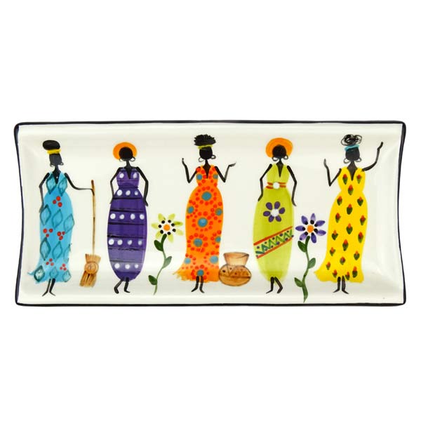 Schale Rechteck AFRICAN LADIES, Keramik Kapula