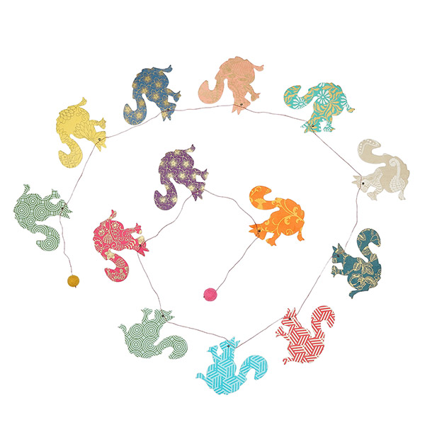 Girlande EICHHÖRNCHEN bunt, 180cm,  Loktapapier / CONTIGO Fairtrade Onlineshop