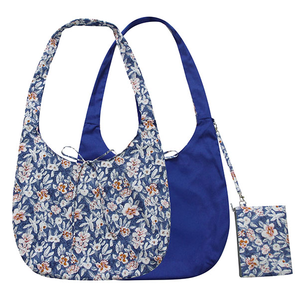 Wendetasche JEANS FLOWERS, blau, bedruckte Baumwolle