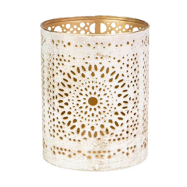 Windlicht 8x10cm STARLIGHT weiß-gold, Eisenblech / CONTIGO Fairtrade Onlineshop