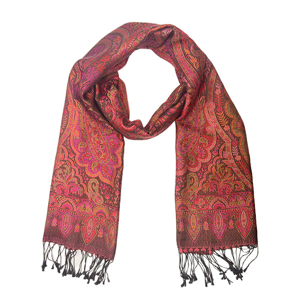 Schal PAISLEY, rot-pink-schwarz-mix, 190x54cm, Seide / CONTIGO Fairtrade Onlineshop